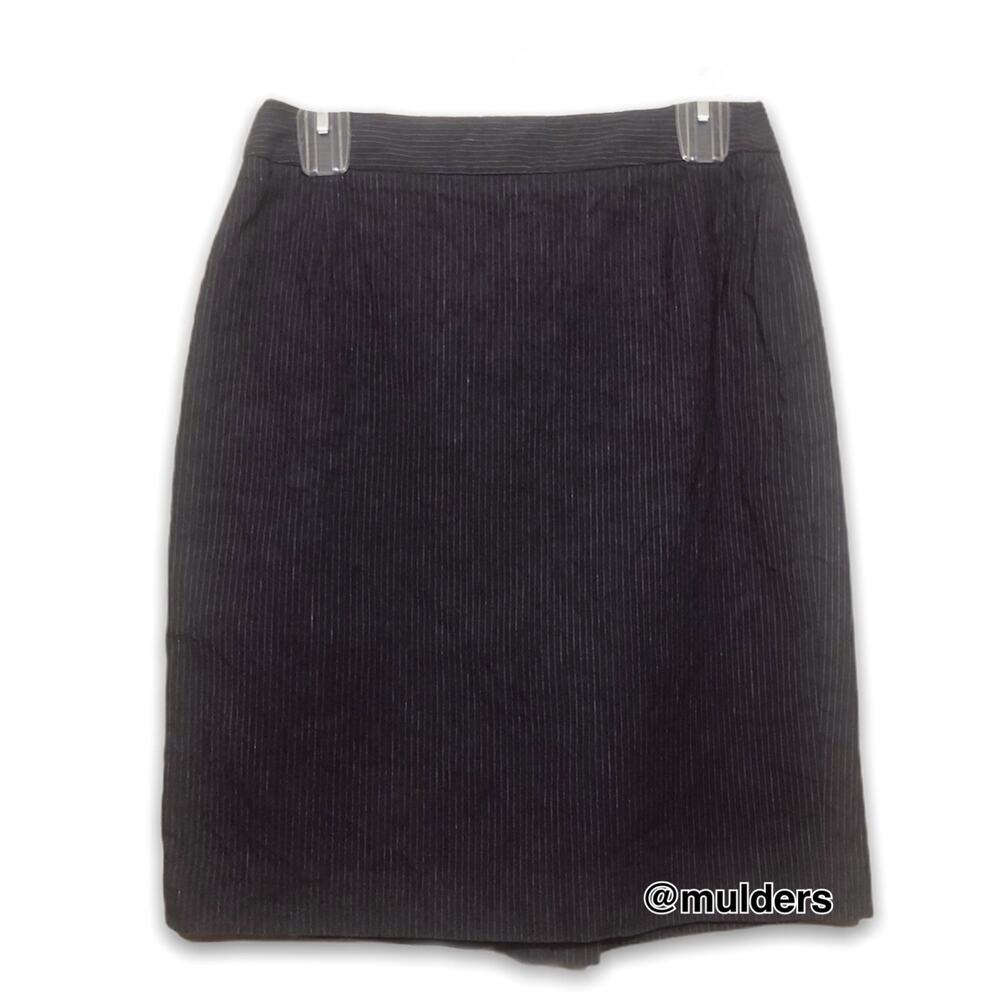 J. Crew Pinstriped Knee Length Black Linen & Cotton Blend Skirt Size 4